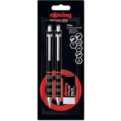 rOtring Tikky Set aus FeinminenstiftKugelschreiber und Radierer Bleistift mit HB-Mine0,5 mm Schreibgerät mit mittelgroßer Spitze Schaft in Schwarz Leicht mit gummierter Griffzone rOtring Tikky Set aus FeinminenstiftKugelschreiber und Radierer Bleistift mit HB-Mine0,5 mm Schreibgerät mit mittelgroßer Spitze Schaft in Schwarz Leicht mit gummierter Griffzone