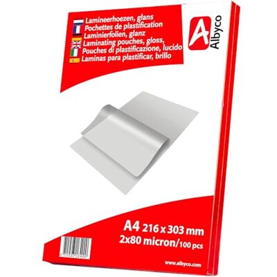 Albyco 100x Laminiertaschen Format A4, 216x303mm St. 2x80 (160) μm Albyco 100x Laminiertaschen Format A4, 216x303mm St. 2x80 (160) μm