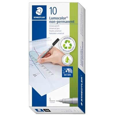 Staedtler Lumocolor 311 Non-Permanent – Schwarz, 10er-Set, 0,4 mm Abwischbarer Universalstift, wasserlöslich – für Folien – Art.-Nr. 311-9 Staedtler Lumocolor 311 Non-Permanent – Schwarz, 10er-Set, 0,4 mm Abwischbarer Universalstift, wasserlöslich – für Folien – Art.-Nr. 311-9