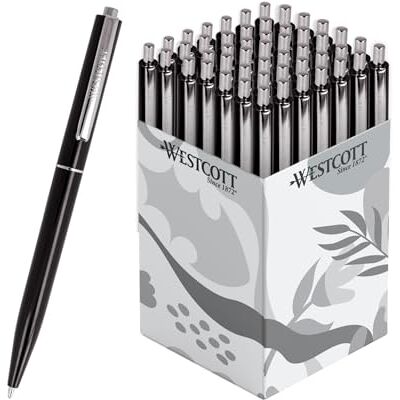 Westcott Kugelschreiber ALLTIME Schwarz 50 Stück Vorteilspack Druckkugelschreiber mit schwarzer Tinte Strichstärke M X20 Standardmine Dokumentenecht ISO 12757-2 Metallclip E-737470 00 Westcott Kugelschreiber ALLTIME Schwarz 50 Stück Vorteilspack Druckkugelschreiber mit schwarzer Tinte Strichstärke M X20 Standardmine Dokumentenecht ISO 12757-2 Metallclip E-737470 00