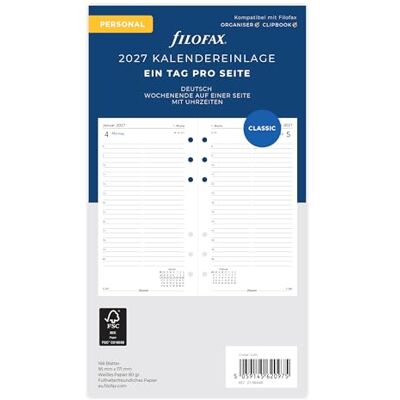 Filofax Kalendereinlage Personal 1 Tag auf 1 Seite deutsch 2027 Filofax Kalendereinlage Personal 1 Tag auf 1 Seite deutsch 2027