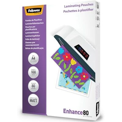 Fellowes A4 matte Laminierfolien, entspiegelt, 160 Mikron (2×80 mic), für Heißlaminiergeräte, 100 Stück Fellowes A4 matte Laminierfolien, entspiegelt, 160 Mikron (2×80 mic), für Heißlaminiergeräte, 100 Stück