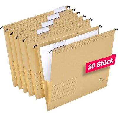 Hamelin Hängetaschen für A4, Hängeregister, mit Leinenfröschen, inkl. Vollsichtreitern, braun, 20 Stück Hamelin Hängetaschen für A4, Hängeregister, mit Leinenfröschen, inkl. Vollsichtreitern, braun, 20 Stück