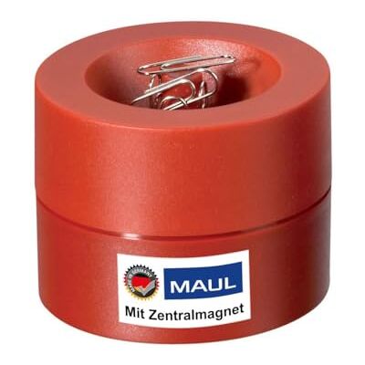 MAUL Klammernspender rot pro Zentralmagnet für Ordnung griffbereite Büroklammern, sicherer Stand, bruchsicheres Gehäuse, kompakte Rundform, inklusive silberner Klammern MAUL Klammernspender rot pro Zentralmagnet für Ordnung griffbereite Büroklammern, sicherer Stand, bruchsicheres Gehäuse, kompakte Rundform, inklusive silberner Klammern