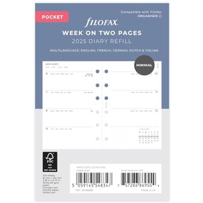 Filofax Taschenkalender 2025, minimal, Woche auf zwei Seiten Filofax Taschenkalender 2025, minimal, Woche auf zwei Seiten