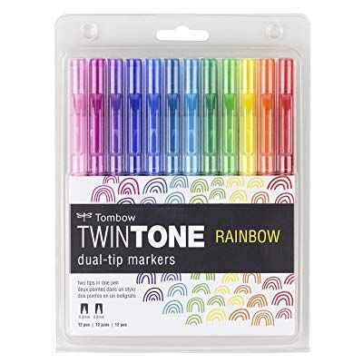 Tombow Twin Tone Doppelspitz-Marker, 12 Stück, Regenbogenfarben Tombow Twin Tone Doppelspitz-Marker, 12 Stück, Regenbogenfarben