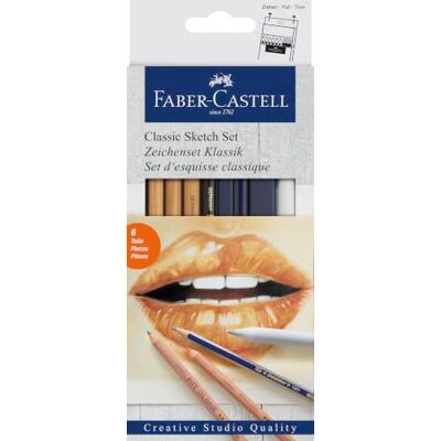 Faber-Castell 114004 Classic Sketch Set Goldfaber, 6 teilig Zeichenset mit Bleistift, Pitt Pastellstiften, Pitt Oil Base und Papierwischer für Skizzen Faber-Castell 114004 Classic Sketch Set Goldfaber, 6 teilig Zeichenset mit Bleistift, Pitt Pastellstiften, Pitt Oil Base und Papierwischer für Skizzen