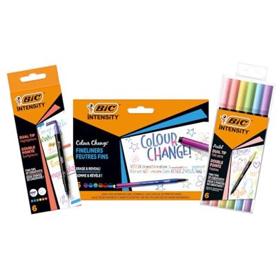 BIC Intensity Stifte Set à 18: 6 Dual Tip Brush Pen Pastell Filzstifte, 6 Fineliner 'Colour Change' und 6 Dual Tip Brush Pastell Textmarker BIC Intensity Stifte Set à 18: 6 Dual Tip Brush Pen Pastell Filzstifte, 6 Fineliner 'Colour Change' und 6 Dual Tip Brush Pastell Textmarker