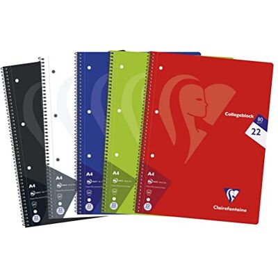 Clairefontaine 307252C Packung mit 5 Heften / Collegeblöcken, DIN A4, 80 Blatt 90g kariert, Farben sortiert, 1Pack Clairefontaine 307252C Packung mit 5 Heften / Collegeblöcken, DIN A4, 80 Blatt 90g kariert, Farben sortiert, 1Pack