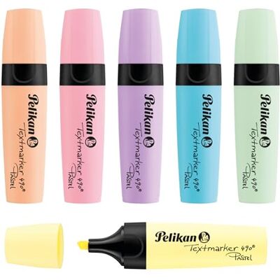 Pelikan Textmarker 490 Pastell, sortiert, 6er-Pack Keilspitze, 3 Strichbreiten (1, 2 & 5 mm), wasserlösliche Tinte, made in Germany Pelikan Textmarker 490 Pastell, sortiert, 6er-Pack Keilspitze, 3 Strichbreiten (1, 2 & 5 mm), wasserlösliche Tinte, made in Germany