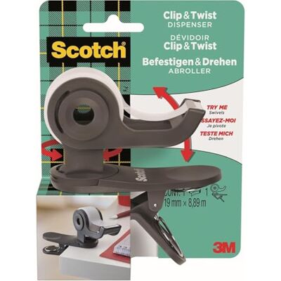 Scotch Clip&Twist Abroller C19, Grau + Magic Tape, 1 Rolle, 19 mm x 8,89 m Nachfüllbarer Abroller für Zuhause und Büro; Lässt Sich an Tischen, Schreibtischen und Monitorständern Befestigen Scotch Clip&Twist Abroller C19, Grau + Magic Tape, 1 Rolle, 19 mm x 8,89 m Nachfüllbarer Abroller für Zuhause und Büro; Lässt Sich an Tischen, Schreibtischen und Monitorständern Befestigen