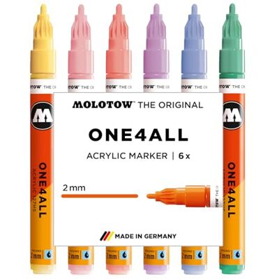 Molotow One4All 127HS Acryl Marker Pastel Classic Set (2,0 mm Strichstärke, hochdeckend und permanent, schnell trocknend, nachfüllbar, für fast alle Untergründe) 6 Stück sortiert Molotow One4All 127HS Acryl Marker Pastel Classic Set (2,0 mm Strichstärke, hochdeckend und permanent, schnell trocknend, nachfüllbar, für fast alle Untergründe) 6 Stück sortiert