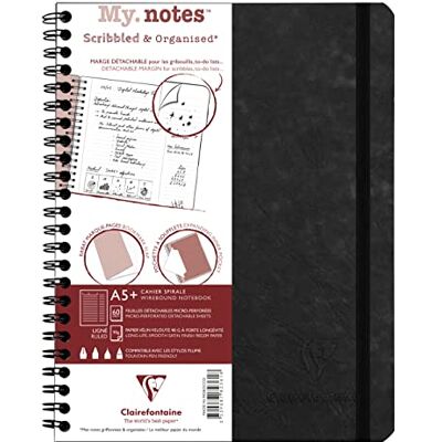 Clairefontaine 782361C Age Bag My.Notes Spiralheft mit abtrennbaren Rändern, 16x21cm, 60 Blatt 90g liniert Schwarz, 1 Stück Clairefontaine 782361C Age Bag My.Notes Spiralheft mit abtrennbaren Rändern, 16x21cm, 60 Blatt 90g liniert Schwarz, 1 Stück