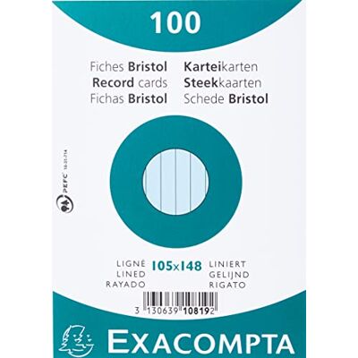 Exacompta 10819SE 100er Pack Karteikarten liniert DIN A6 in Folie eingeschweißt 10,5 x 14,5 cm ideal für die Schule und Universität zum Lernen blau Exacompta 10819SE 100er Pack Karteikarten liniert DIN A6 in Folie eingeschweißt 10,5 x 14,5 cm ideal für die Schule und Universität zum Lernen blau