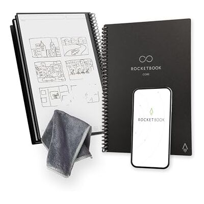 Rocketbook Core wiederverwendbares Spiral-Notizbuch, Format 15 cm x 22,4 cm, Schwarz – gepunktete Seiten, App-Konnektivität, löschbar, robuster Einband, ideal für Schule, Arbeit und kreative Projekte Rocketbook Core wiederverwendbares Spiral-Notizbuch, Format 15 cm x 22,4 cm, Schwarz – gepunktete Seiten, App-Konnektivität, löschbar, robuster Einband, ideal für Schule, Arbeit und kreative Projekte
