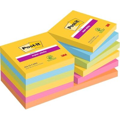 Post-it Super Sticky Notes, 12 Blöcke (1080 Blatt), 76 mm x 76 mm Selbstklebende Haftnotizen mit Stärkerer Haftung, Klebezettel für Bürobedarf, Erinnerungen & To-Do-Listen; Repositionierbar Post-it Super Sticky Notes, 12 Blöcke (1080 Blatt), 76 mm x 76 mm Selbstklebende Haftnotizen mit Stärkerer Haftung, Klebezettel für Bürobedarf, Erinnerungen & To-Do-Listen; Repositionierbar