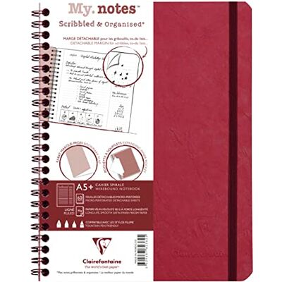 Clairefontaine 782362C Age Bag My.Notes Spiralheft mit abtrennbaren Rändern, 16x21cm, 60 Blatt 90g liniert Rot, 1 Stück Clairefontaine 782362C Age Bag My.Notes Spiralheft mit abtrennbaren Rändern, 16x21cm, 60 Blatt 90g liniert Rot, 1 Stück