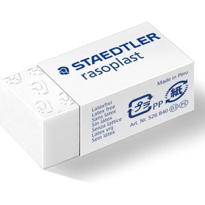 Staedtler 526 B40 Radierer rasoplast phtalat und latexfrei, 16 x 13 x 33 mm, Schachtel mit 40 Stück, weiß Staedtler 526 B40 Radierer rasoplast phtalat und latexfrei, 16 x 13 x 33 mm, Schachtel mit 40 Stück, weiß