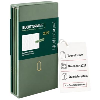 LEUCHTTURM1917 Quarterly Tageskalender 2027 Dotted, Pocket (A6), Flexcover, 4er-Set (1 Kalender pro Quartal), Shades of Green, Kalenderübersicht 2027, 12-Monats-Planung, Mondphasen & int. Feiertage LEUCHTTURM1917 Quarterly Tageskalender 2027 Dotted, Pocket (A6), Flexcover, 4er-Set (1 Kalender pro Quartal), Shades of Green, Kalenderübersicht 2027, 12-Monats-Planung, Mondphasen & int. Feiertage