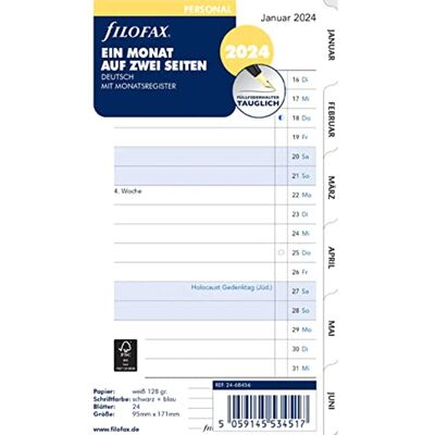 Filofax Kalendereinlage 2024 Personal 1 Monat / 2 Seiten weiss deutsch 24-68456 Filofax Kalendereinlage 2024 Personal 1 Monat / 2 Seiten weiss deutsch 24-68456