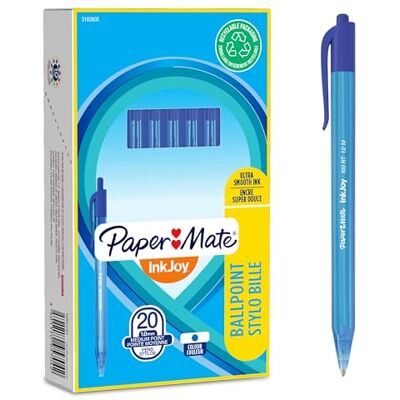 Paper Mate InkJoy 100RT Retractable Kugelschreiber mittlere Spitze (1,0 mm) Blau 20 Stück Paper Mate InkJoy 100RT Retractable Kugelschreiber mittlere Spitze (1,0 mm) Blau 20 Stück