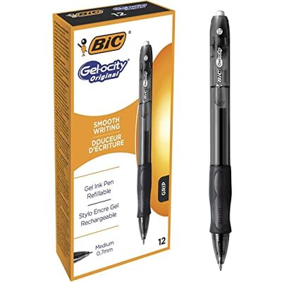 BIC Gel-ocity Original Tintenroller, Gelstifte in Schwarz, Strichstärke Medium, Nachfüllbar, 12er Pack BIC Gel-ocity Original Tintenroller, Gelstifte in Schwarz, Strichstärke Medium, Nachfüllbar, 12er Pack