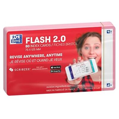 Oxford FLASH 2.0 Karteikarten A7, Lernkarten, 75x125mm, blanko, pink, 80 Blatt Oxford FLASH 2.0 Karteikarten A7, Lernkarten, 75x125mm, blanko, pink, 80 Blatt