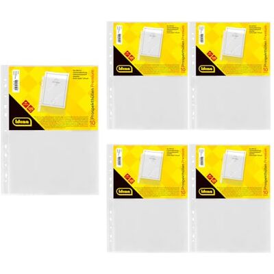 Idena 90370-50 Stück Klarsichthüllen A4 glasklar, Prospekthüllen aus Kunststoff 120µ Premium Qualität, dokumentenecht, Klarsichtfolien mit Universallochung Idena 90370-50 Stück Klarsichthüllen A4 glasklar, Prospekthüllen aus Kunststoff 120µ Premium Qualität, dokumentenecht, Klarsichtfolien mit Universallochung