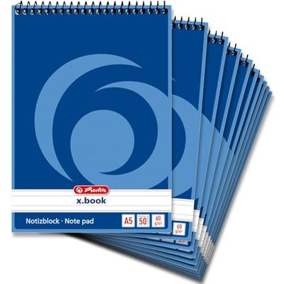 Herlitz Spiral-Notizblock x.book A5, liniert, 80 Blatt, nicht gelocht, 10 Stück Herlitz Spiral-Notizblock x.book A5, liniert, 80 Blatt, nicht gelocht, 10 Stück