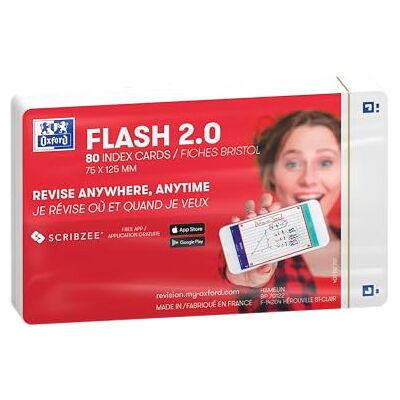 Oxford FLASH 2.0 Karteikarten A7, Lernkarten, 75x125mm, blanko, weiss, 80 Blatt Oxford FLASH 2.0 Karteikarten A7, Lernkarten, 75x125mm, blanko, weiss, 80 Blatt