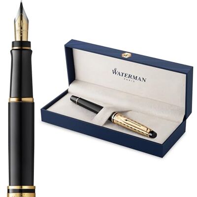 Waterman Expert Füller Opera Kollektion Schwarz und Gold Füllfederhalter mit mittlerer Feder Blaue Tinte Geschenkbox Waterman Expert Füller Opera Kollektion Schwarz und Gold Füllfederhalter mit mittlerer Feder Blaue Tinte Geschenkbox
