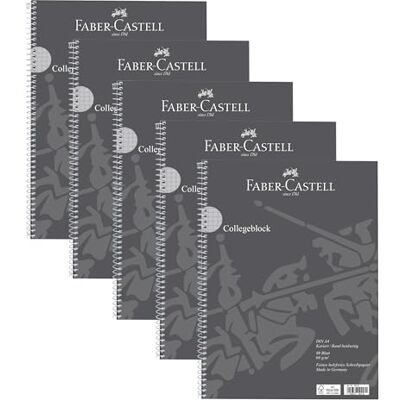 Faber-Castell Collegeblock DIN A4 kariert, 5 Blöcke je 80 Blatt 5 Collegeblöcke mit je 80 Blatt, 90 g/m² Papier, kariert, grau, als Notizblock für Schule, Studium und Büro Faber-Castell Collegeblock DIN A4 kariert, 5 Blöcke je 80 Blatt 5 Collegeblöcke mit je 80 Blatt, 90 g/m² Papier, kariert, grau, als Notizblock für Schule, Studium und Büro