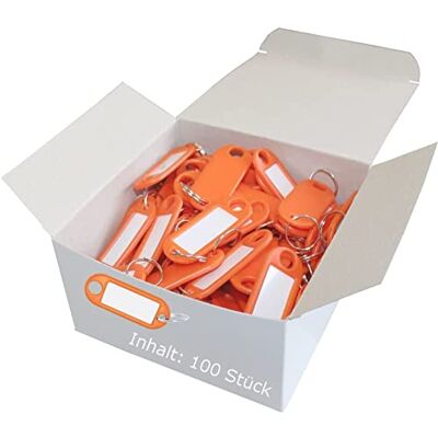 WEDO Schlüsselanhänger 100 Stück, orange – mit 18 mm Ring, beschriftbar & Etiketten auswechselbar, 52×21×3 mm, Made in Germany WEDO Schlüsselanhänger 100 Stück, orange – mit 18 mm Ring, beschriftbar & Etiketten auswechselbar, 52×21×3 mm, Made in Germany