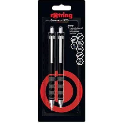 rOtring Tikky Set aus Feinminenstift und Kugelschreiber Bleistift mit HB-Mine0,7 mm Schreibgerät mit mittelgroßer Spitze Schaft in Schwarz Leicht mit gummierter Griffzone rOtring Tikky Set aus Feinminenstift und Kugelschreiber Bleistift mit HB-Mine0,7 mm Schreibgerät mit mittelgroßer Spitze Schaft in Schwarz Leicht mit gummierter Griffzone