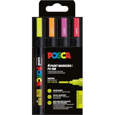 POSCA 182548 Marker Set, 4 Acrylstifte Neon PC-5M, Permanent Marker 1,8 2,5 mm Rundspitze POSCA 182548 Marker Set, 4 Acrylstifte Neon PC-5M, Permanent Marker 1,8 2,5 mm Rundspitze