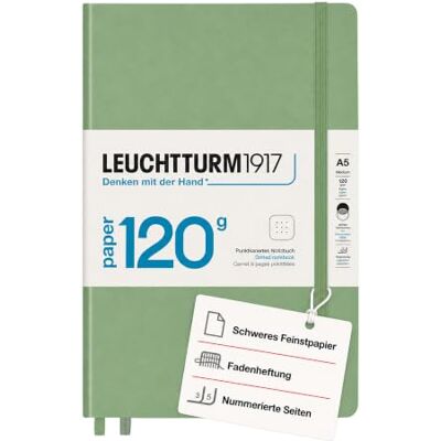 LEUCHTTURM1917 363537 Notizbuch 120g/m² Paper Edition, Hardcover, Medium (A5), Salbei, dotted LEUCHTTURM1917 363537 Notizbuch 120g/m² Paper Edition, Hardcover, Medium (A5), Salbei, dotted