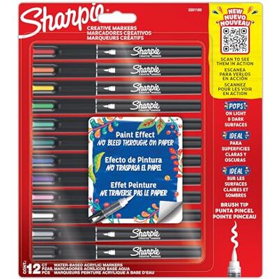 Sharpie Creative Marker Acryl-Farbstifte Wasserbasierte Farbmarker mit Pinselspitze Bastel- & Künstlerbedarf gemischte Farben 12 Stück Sharpie Creative Marker Acryl-Farbstifte Wasserbasierte Farbmarker mit Pinselspitze Bastel- & Künstlerbedarf gemischte Farben 12 Stück