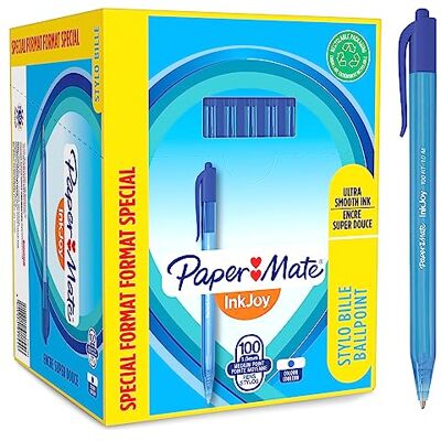 Paper Mate InkJoy 100RT Retractable Kugelschreiber mittlere Spitze (1,0 mm) Blau 100 Stück Paper Mate InkJoy 100RT Retractable Kugelschreiber mittlere Spitze (1,0 mm) Blau 100 Stück