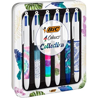 BIC 4 Colours Decors Messages or Botanical Collection und Tie & Dye – Kugelschreiber mittlere Spitze (1,0 mm) – zufällige sortierte Designs, wiederverwendbare Box mit 6 Stück BIC 4 Colours Decors Messages or Botanical Collection und Tie & Dye – Kugelschreiber mittlere Spitze (1,0 mm) – zufällige sortierte Designs, wiederverwendbare Box mit 6 Stück