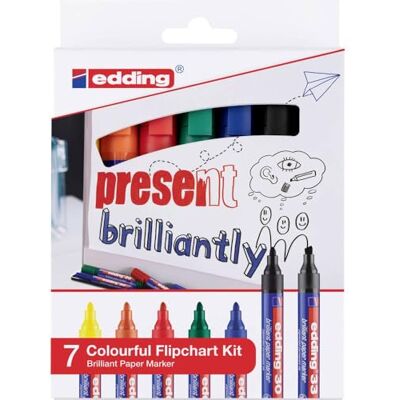 edding Farbenfrohes Flipchart Kit 7er Set Marker leuchtende bunte Farben Tinte schlägt nicht durchs Papier zum Visualisieren am Flipchart, Sketchnotes edding Farbenfrohes Flipchart Kit 7er Set Marker leuchtende bunte Farben Tinte schlägt nicht durchs Papier zum Visualisieren am Flipchart, Sketchnotes