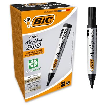 BIC Marking 2300 Permanent Marker, in Schwarz, Wasserfester Stift auch für Karton, Glas und Kunststoff, Strichstärke 3.7 mm, 12er Pack BIC Marking 2300 Permanent Marker, in Schwarz, Wasserfester Stift auch für Karton, Glas und Kunststoff, Strichstärke 3.7 mm, 12er Pack