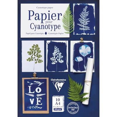 Clairefontaine 95861C Block mit 10 Blatt Cyanotypie-Papier im Format A4 (21x29,7cm), aus 100% Hadern, 18 Motivbogen, 1 Stück Clairefontaine 95861C Block mit 10 Blatt Cyanotypie-Papier im Format A4 (21x29,7cm), aus 100% Hadern, 18 Motivbogen, 1 Stück