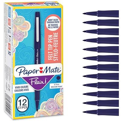 Paper Mate Flair-Filzstifte mittlere Spitze 0,7 mm Marineblau 12 Stück Paper Mate Flair-Filzstifte mittlere Spitze 0,7 mm Marineblau 12 Stück