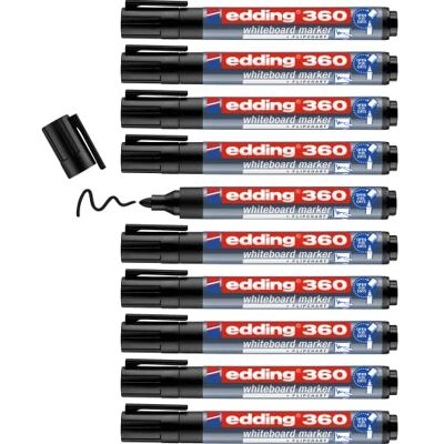 edding 360 Whiteboardmarker schwarz 10 Whiteboard Stifte Rundspitze 1,5-3 mm Boardmarker abwischbar für Whiteboard, Flipchart, Magnettafel, Pinnwand, Memoboard Sketchnotes nachfüllbar edding 360 Whiteboardmarker schwarz 10 Whiteboard Stifte Rundspitze 1,5-3 mm Boardmarker abwischbar für Whiteboard, Flipchart, Magnettafel, Pinnwand, Memoboard Sketchnotes nachfüllbar