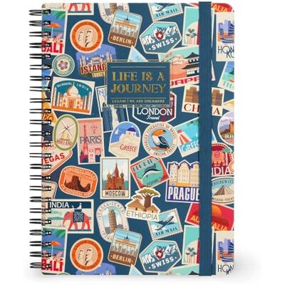 LEGAMI Spiralheft mit 7 mm Lineatur, Travel Stickers, A4 Format, Large, FSC zertifiziertes Papier, Enthält 1 Blatt Aufkleber, 160 Seiten, Elastischer Verschluss, 15 x 21 cm LEGAMI Spiralheft mit 7 mm Lineatur, Travel Stickers, A4 Format, Large, FSC zertifiziertes Papier, Enthält 1 Blatt Aufkleber, 160 Seiten, Elastischer Verschluss, 15 x 21 cm