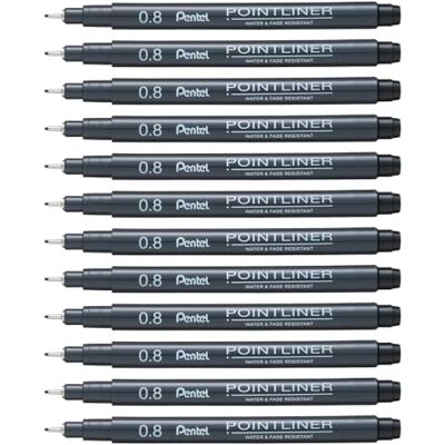 Pentel Pointliner S20P-8A, Fineliner, schwarz, wasserfest und lichtecht, 0,8 mm, 12 Stück Pentel Pointliner S20P-8A, Fineliner, schwarz, wasserfest und lichtecht, 0,8 mm, 12 Stück