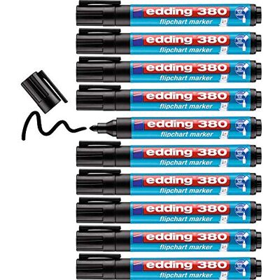 edding 380 Flipchart-Marker schwarz 10 Stifte Rundspitze 1,5-3 mm Stift zum Schreiben, Zeichnen und Markieren auf Flipcharts-Tinte schlägt nicht durch Papier trocknet nicht aus -farbintensiv edding 380 Flipchart-Marker schwarz 10 Stifte Rundspitze 1,5-3 mm Stift zum Schreiben, Zeichnen und Markieren auf Flipcharts-Tinte schlägt nicht durch Papier trocknet nicht aus -farbintensiv
