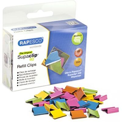 Rapesco CP15040M Supaclip 40 Nachfüllklammern, Sortierte Farben, 150 Stück Rapesco CP15040M Supaclip 40 Nachfüllklammern, Sortierte Farben, 150 Stück