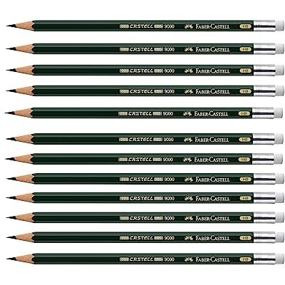 Faber-Castell Bleistifte Castell 9000 HB mit Radiergummi, 12 Stück Ergonomische Graphitstifte mit integriertem Radierer für Schule und Büro Faber-Castell Bleistifte Castell 9000 HB mit Radiergummi, 12 Stück Ergonomische Graphitstifte mit integriertem Radierer für Schule und Büro
