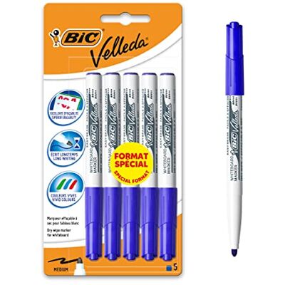 BIC Velleda 1741 Filzstifte für Whiteboards, trocken abwischbar, mittlere konische Spitze, Blau, 5 Stück BIC Velleda 1741 Filzstifte für Whiteboards, trocken abwischbar, mittlere konische Spitze, Blau, 5 Stück